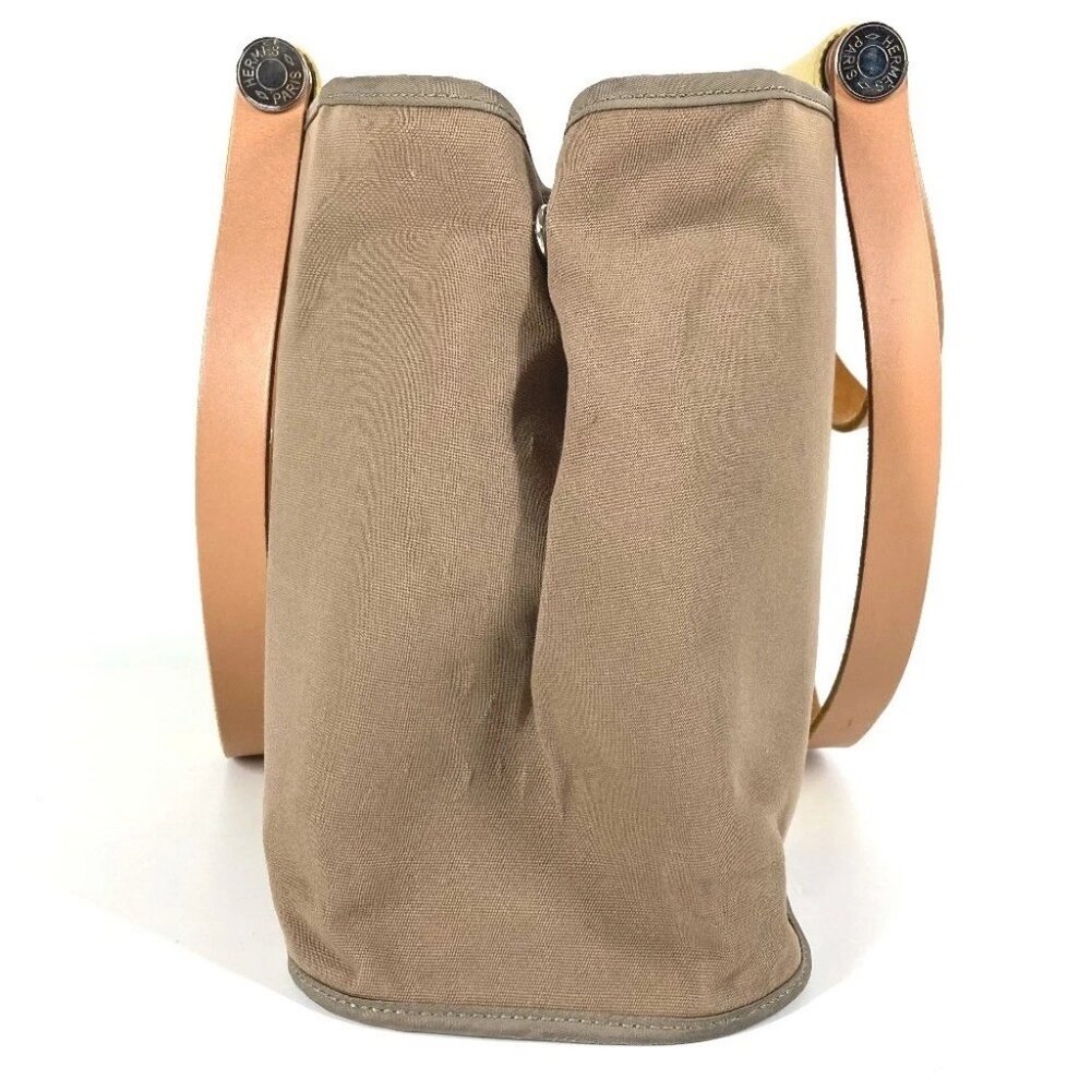 HERMES Bicolor Kabak Elan PM Shoulder Bag Tote Bag Leather/Canvas Beige/yellow - Picture 4 of 16